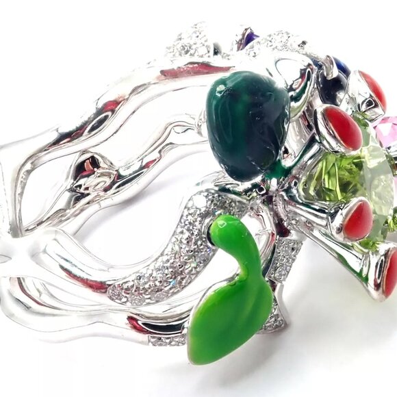 Christian Dior Milly Carnivora Epinosa 18k Gold Diamond Peridot Tourmaline Ring - Picture 3 of 12